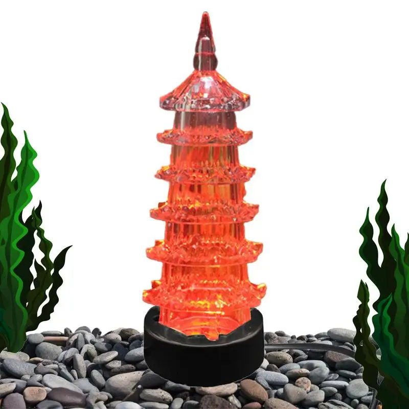 Luminous Aquarium Decorations Glowing Effect Ornaments In Pagoda Shape Simulation Colorful Reusable Underwater Lamp For Enhanced