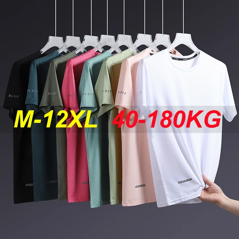 Men T Shirt 12xl 11xl 10xl Popular Tees Big Size 110-175kg 5XL 6XL 7XL Plus Size Spandex Round Neck Short Sleeve Oversized Tops