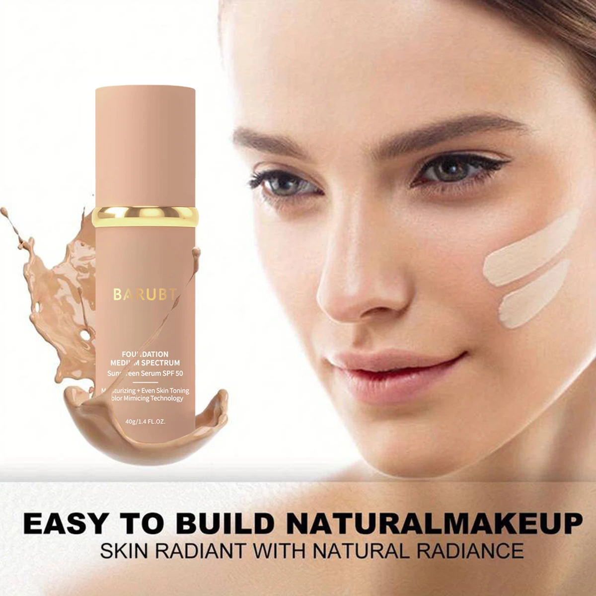 BARUBT Base Base Spectrum Foundation SPF50+Protección solar Corrector largo no despegue el maquillaje, cuero seco, sin tarjeta en polvo