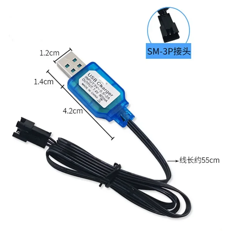 1pcs SM-3P/XH-3P/SM-4P Forward Plug 7.4V 800mA NiMh/NiCd Battery Pack USB Charger Cable for Electric Car Toy USB Charging Cable