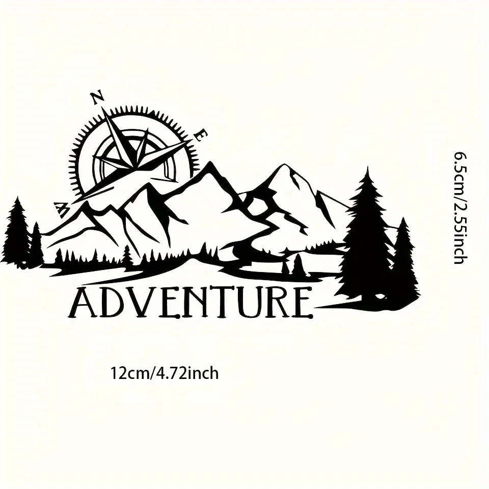 1Pc 2D Flat Adventure Mountain Compass Vinyl Sticker, Waterproof Decal For Car Motorcycle RV Decor, Holiday Gift