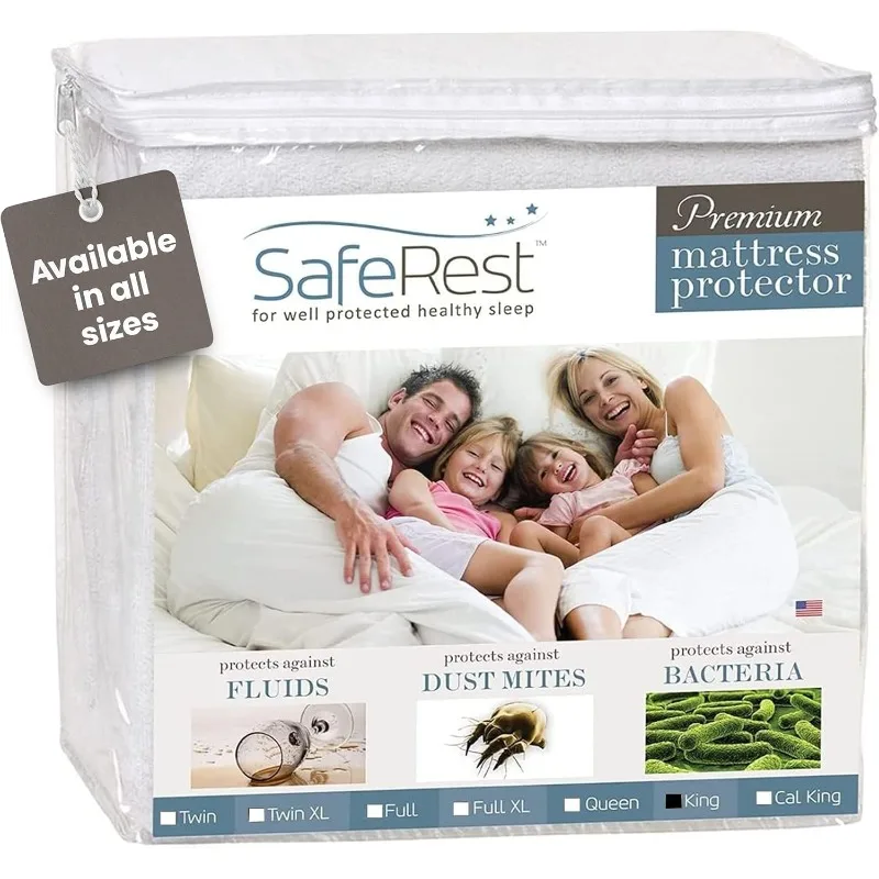 

100% Waterproof King Size Mattress Protector - Fitted with Stretchable Pockets - Machine Washable Cotton Mattress Cover