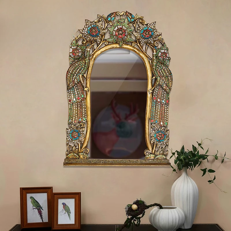 

Peacock decorative frame South East Asia solid wood mirror Thai spa massage shop frame