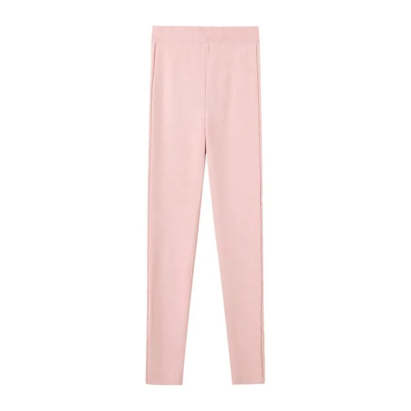 Jesień Zima Nowe Spodnie z Wysokim Stanem Uniwersalne Obcisłe Elastyczne Do Noszenia Wewnątrz i Na Zewnątrz Spodnie Wyszczuplające Nogi Dzianinowe w Paski Żakardowe