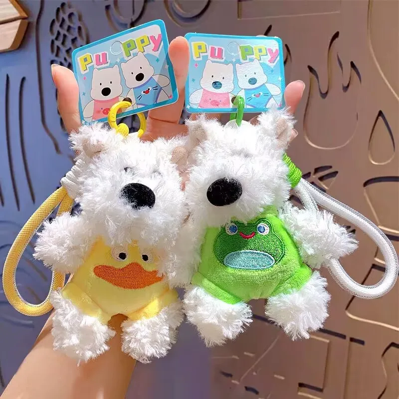 Cachorro de pelúcia Pingente Chaveiro, Boneca dos desenhos animados, Vestindo, Vestir Bonecas Saco, Decoração Toy Keyring, Presente de aniversário