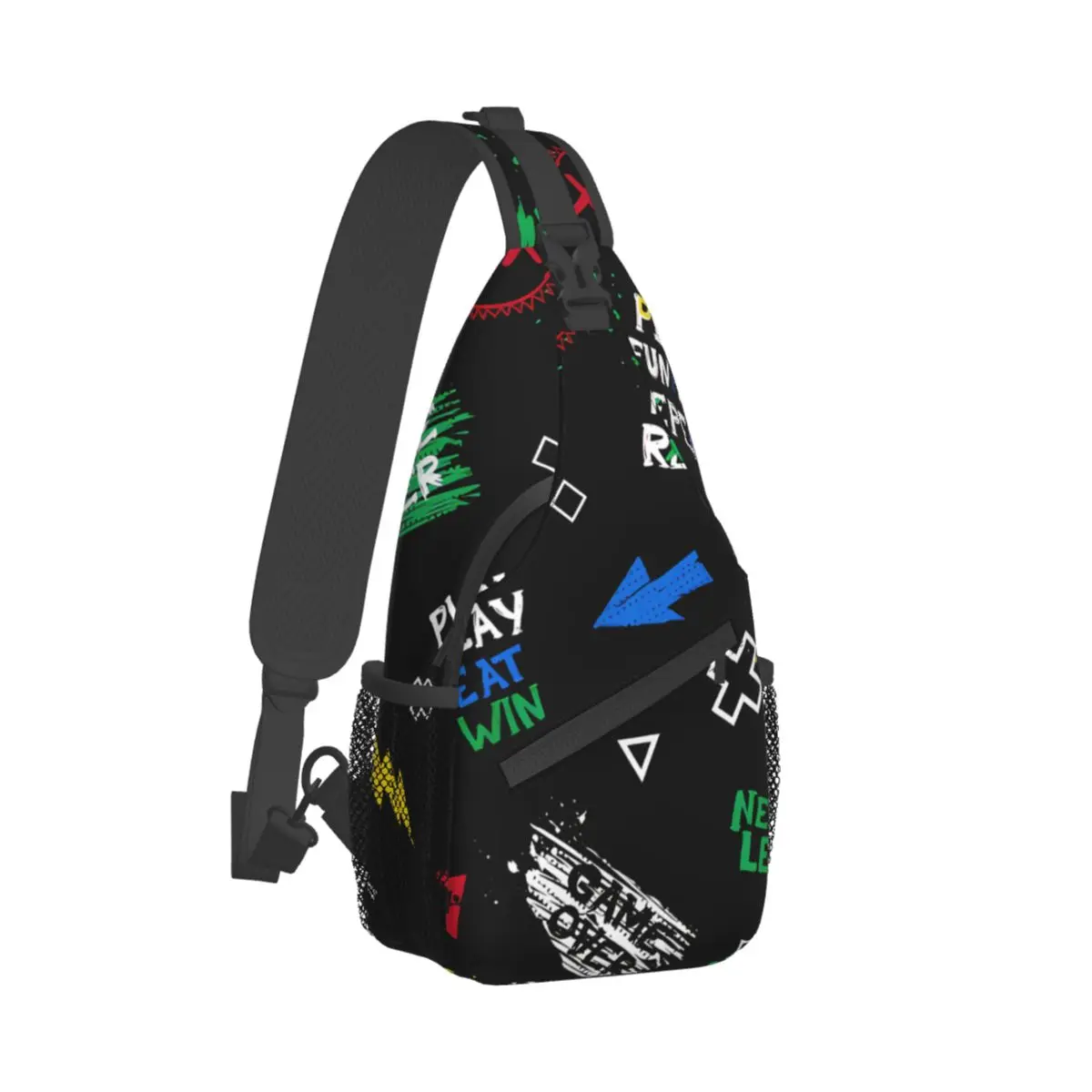 Cross Crucifixion Crossbody Bag Sports Game Over Play Cartoon Game Pads Repeat Ornament Chest Bag Unisex Shoulder Backpacks