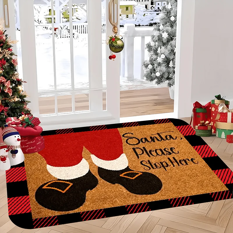 VIKAMA “Santa, Please Stay” Rug, Non-Slip Indoor/Outdoor Entry Mats, Fun Holiday Slogan Doormats, Entryway and Porch Home Decor