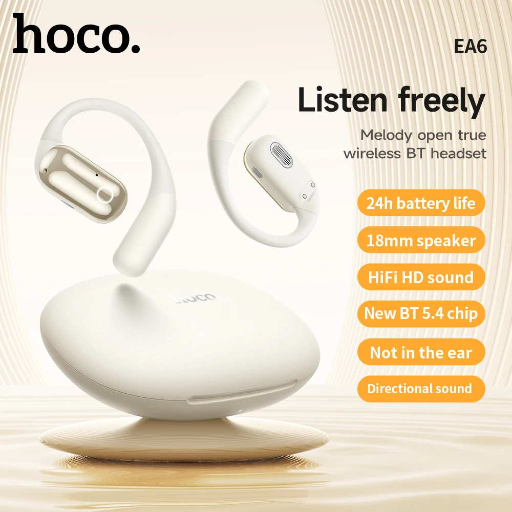 HOCO Bluetooth 5.4 open true Wireless Earphone Hifi Stereo Sound Dual Microphone Music Sport Earbuds headset for iphone 16 15 14