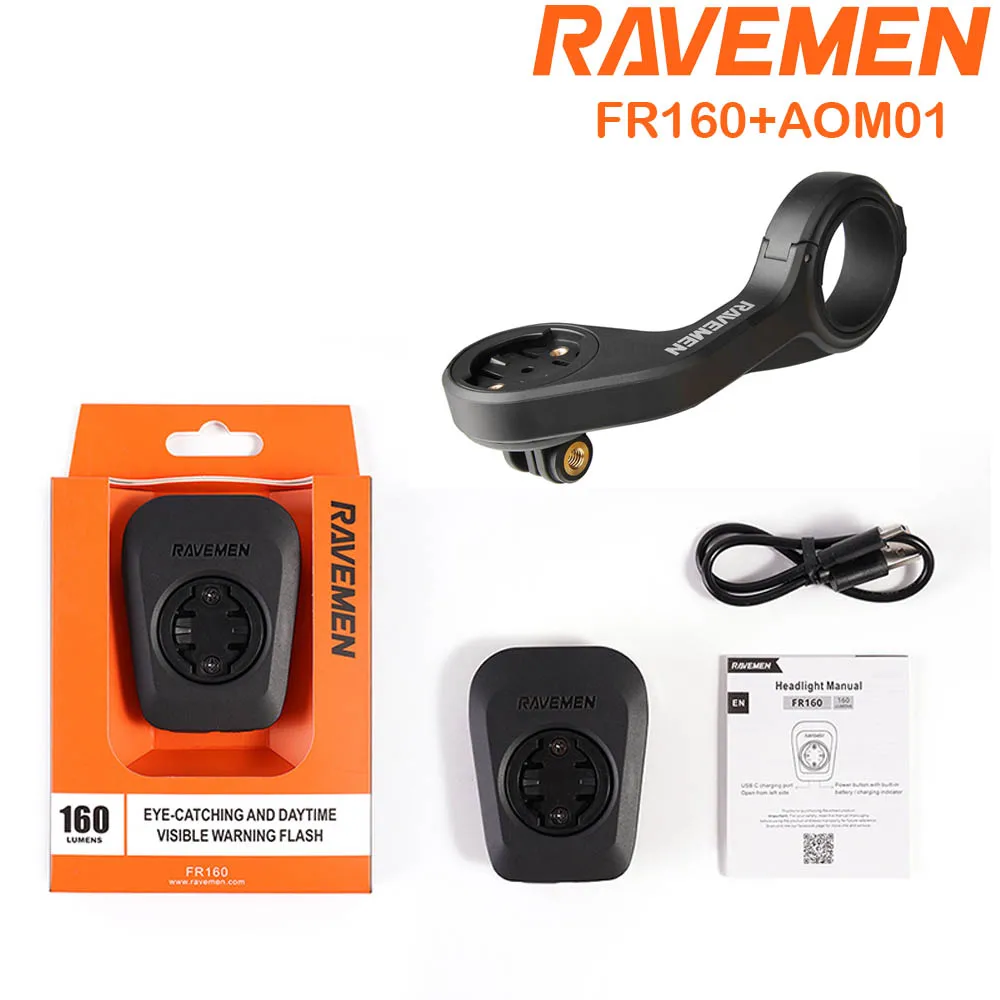 RAVEMEN FR300 FR160 Fiets-dagkoplamp AOM01 Mount Compatibel met Garmin Wahoo GPS Fietsveiligheid Zijzicht Voorlicht
