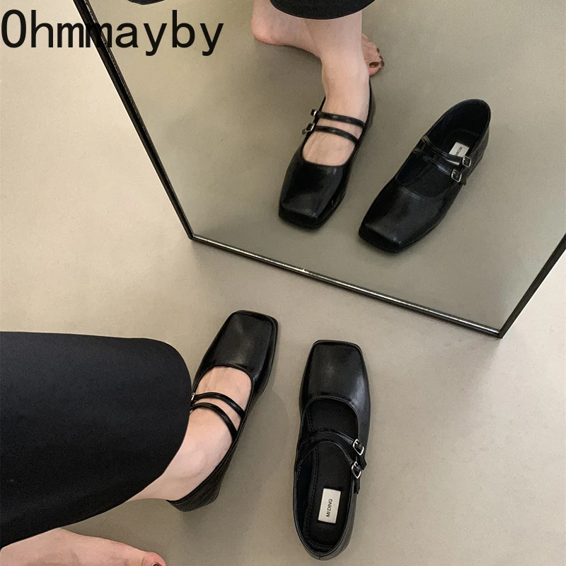 Square Toe Women Mary Jane Shoes Fashion Shallow Wedding Party Shoes Elegant Soft Sole Flats Shoes