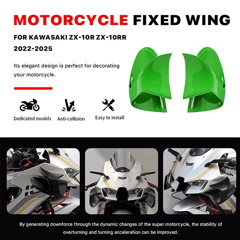 

Motorcycle Front Aerodynamic Wing Fixed Wing Spoiler For Kawasaki ZX-10R ZX-10RR 2022-2025 ABS Wing Deflector Side Wing Winglet