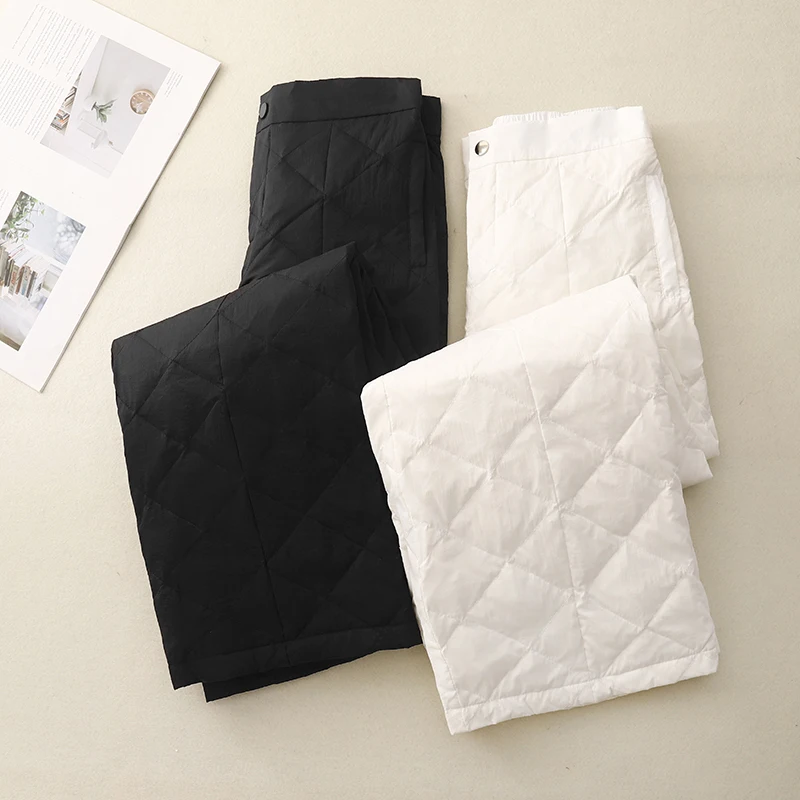 Pantaloni di cotone a vita alta Pantaloni invernali da donna Faion Gamba dritta Thiened Pantaloni di cotone a vita alta casual di piccole dimensioni Lunghezza gamba...