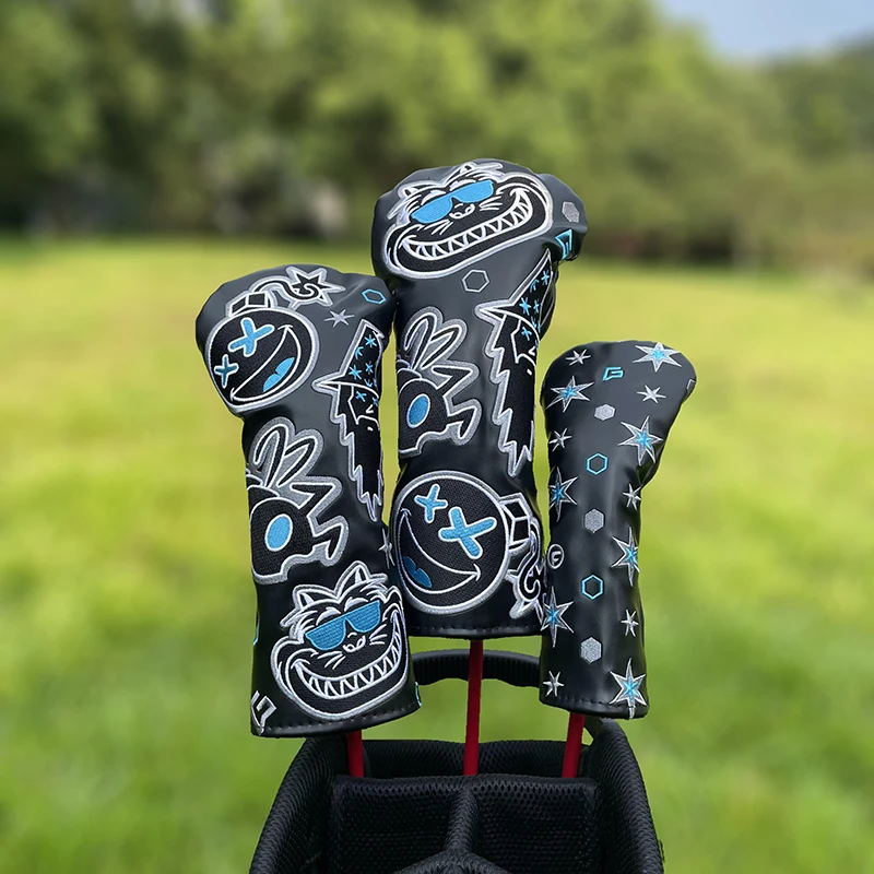 Wizard and Fat Cat Golf Club #1 #3 #5 Wood Head covers Driver Fairway Woods Cover Pu leather embroidery