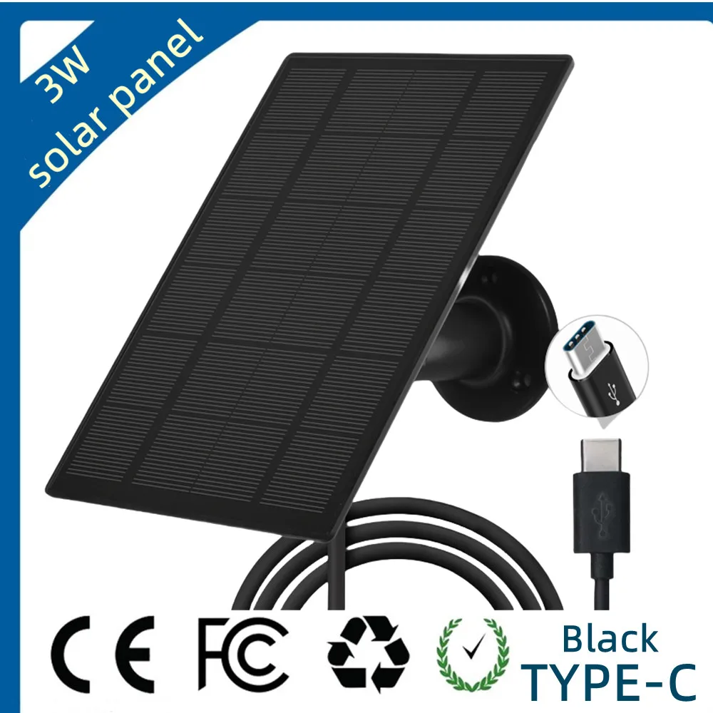 

New 3W/6V Type-C Portable Solar Charging Panel (Black), suitable for home security cameras and outdoor camping/boating