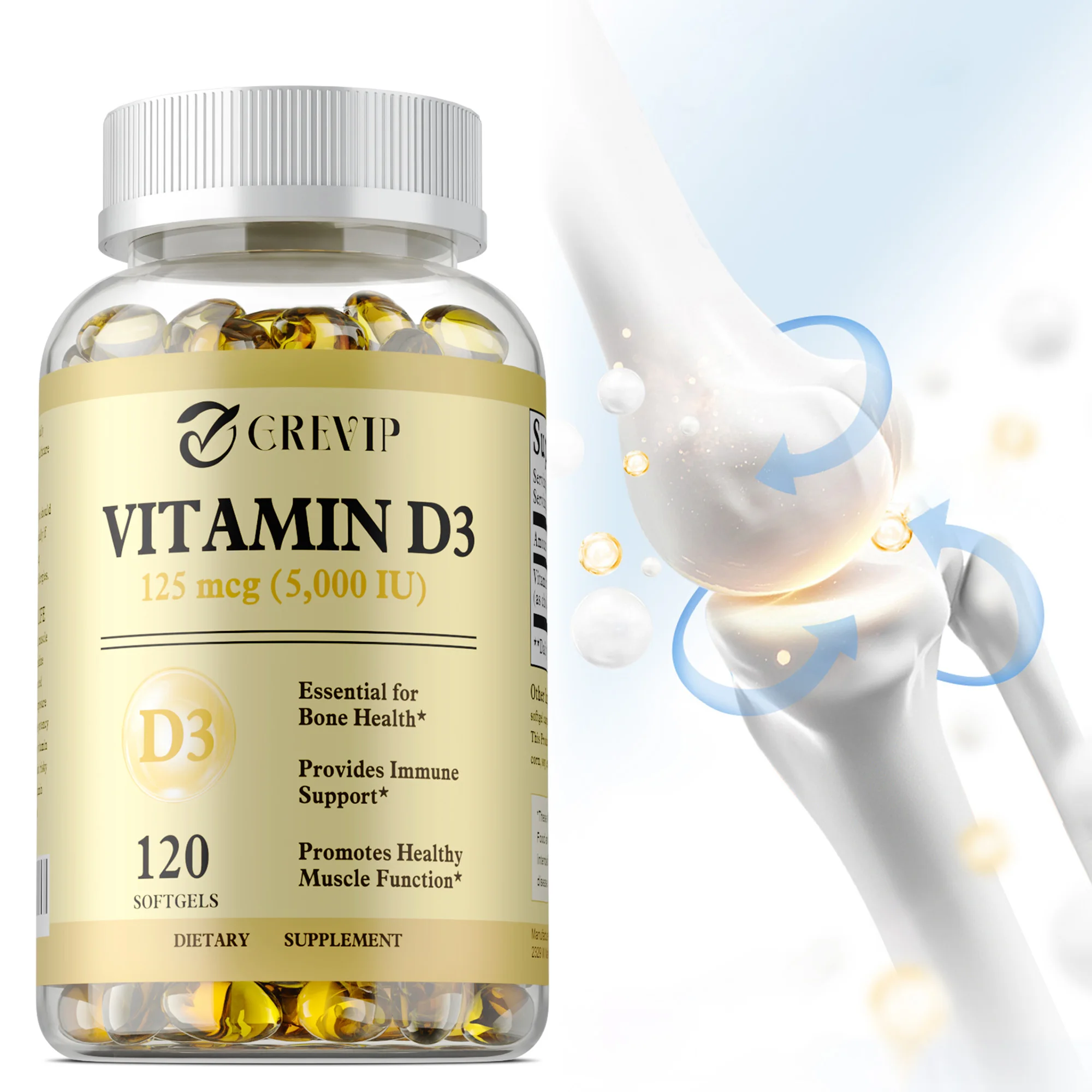 

Vitamin D3 - Calcium Absorption, Support Bone Density, Teeth, Skin and Heart Health, Promotes Muscle Health, Nervous System