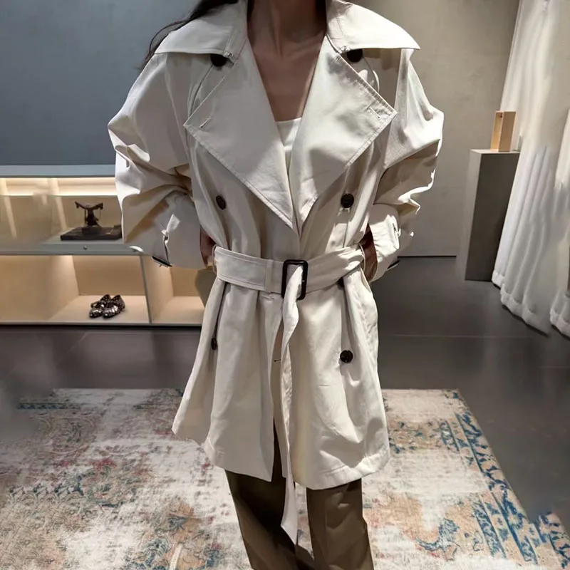 Classic Women's Double-Breasted Mid-Length Trench Coat, Belted Waist Coat, High-Quality Versatile Jacket, 2026, New Arrival, Y2K
