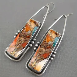 2PCS Retro Bohemian Earrings Imitation Turquoise Vintage Jewelry Birthday Party Aesthetic Accessories For Women And Man