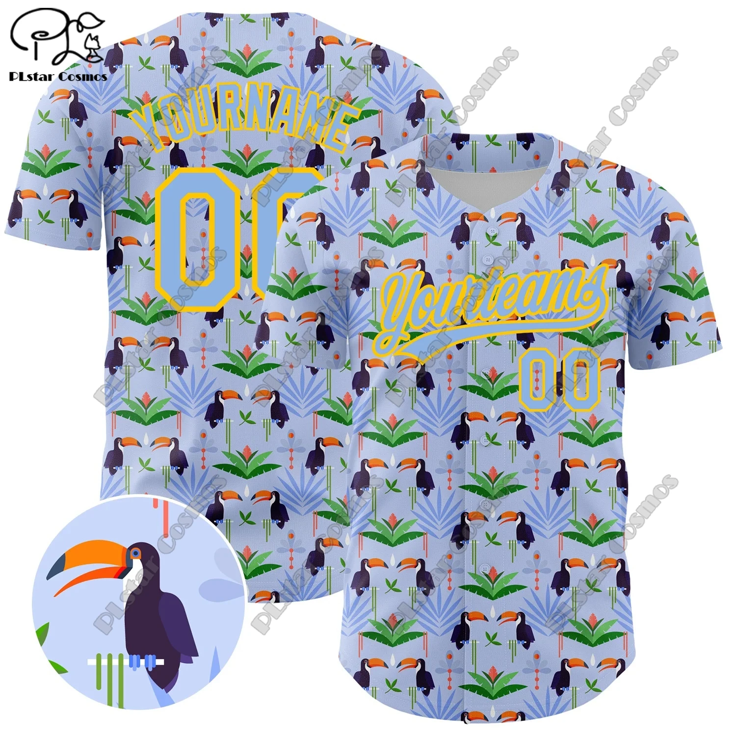 PLSTAR COSMOS-uniforme de béisbol con estampado 3D personalizado, uniforme de béisbol auténtico con diseño de fruta tropical, pájaro y piña, novedad de verano