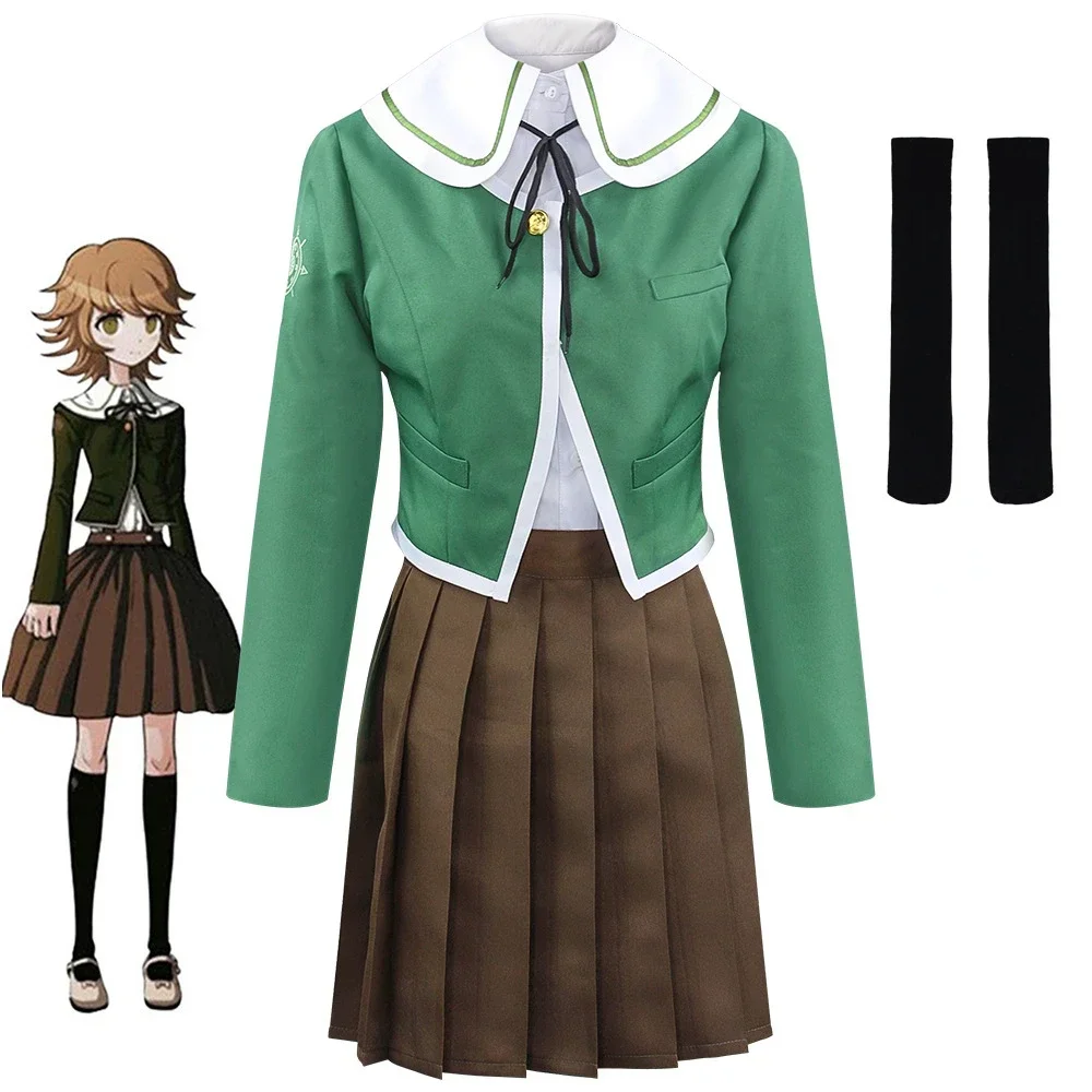 Anime Game Danganronpa Chihiro Fujisaki Cosplay Costume Women School Uniform Coat Shirt Suspenders Dress Suit Halloween Clothes