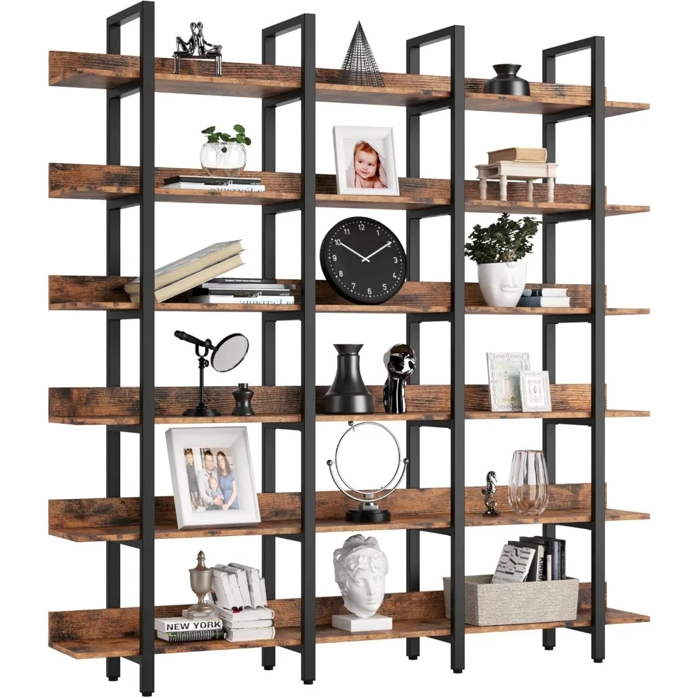 

bookcase and bookshelves triple wide 6 tiers large open shelves, etagere bookcases with back fence for home office decor