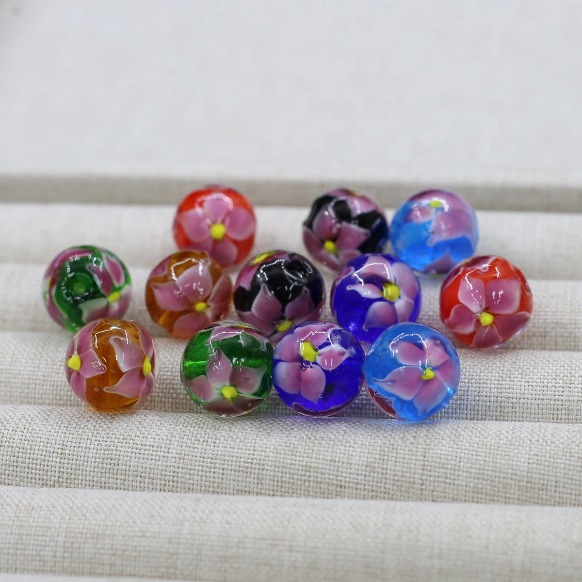 10pcs Handmade Lampwork Glass Beads Round Loose Spacer Beaded for Making DIY Jewelry Necklace Accessories 14x14mm