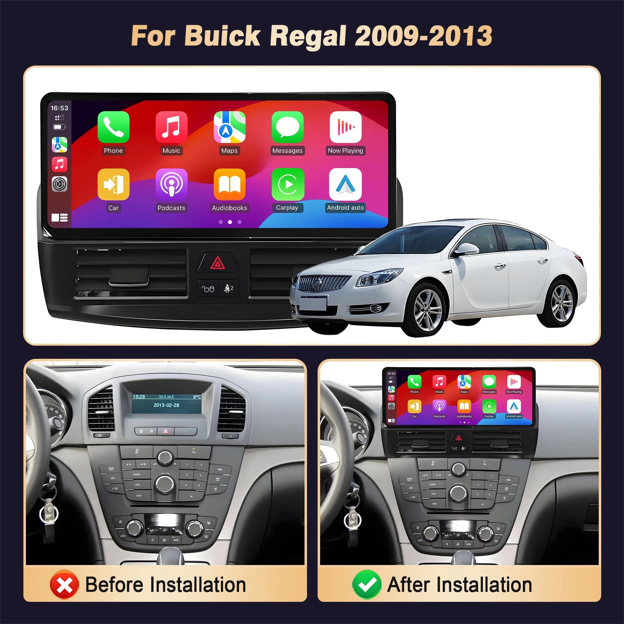 12.3inch For Buick Regal 2009-2013 Car Radio Android 14  Wireless Bluetooth Carplay Multimedia Navigation Head Unit Touch Screen
