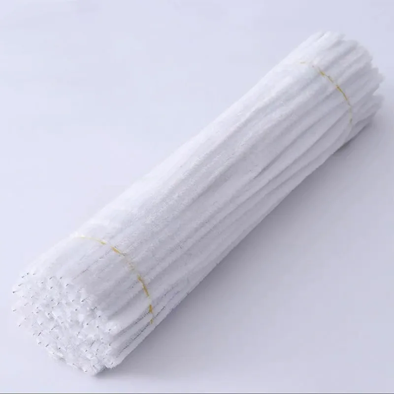 100pcs 8mmx30cm White Chenille Stem Plush Twisted Rod Pipe Cleaners Iron Wire DIY Handcrafts Set Fluffy Wire DIY Craft Supply