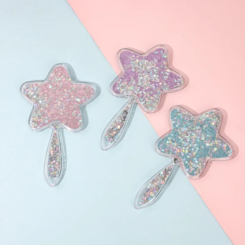 

New Makeup Five-pointed Star Sequin Handheld Mirror Cute Quicksand Gift Handle Small Mirror