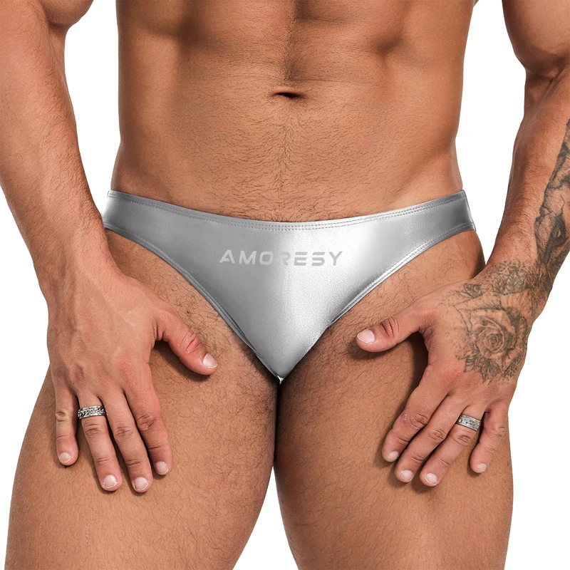 satin glossy mens sexy underwear oily Yoga sports running Leisure underpants shinny low-waisted briefs swimming trunks