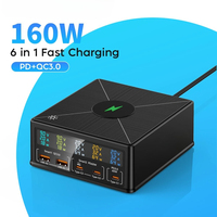 160W 5 Ports USB Charger Staion 15W Wireless Charging PD 65W QC3.0 Type C Fast Charger for iPhone 15 Pro Macbook Samsung Laptop
