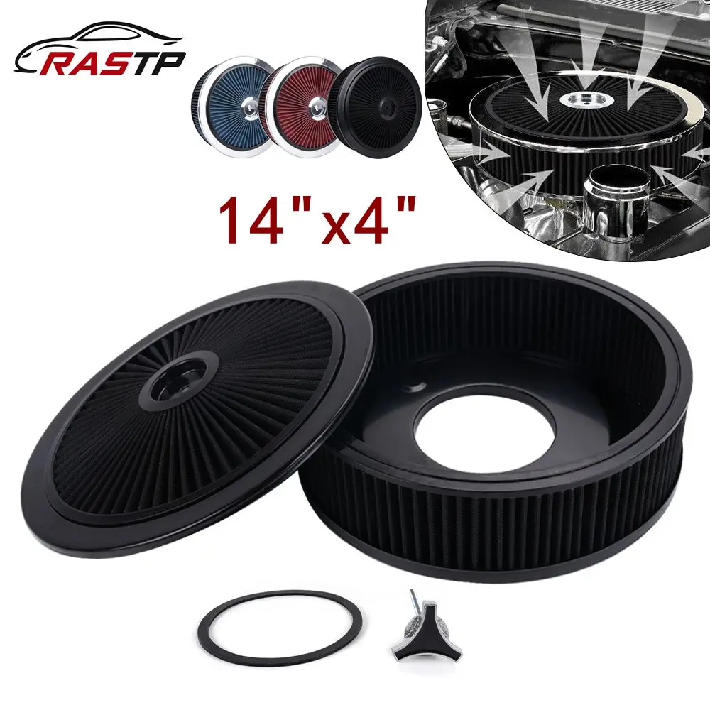 

RASTP-High Flow 14" X 4" Round Thru Washable Air Cleaner Chrome Lid For SBC BBC OFI177