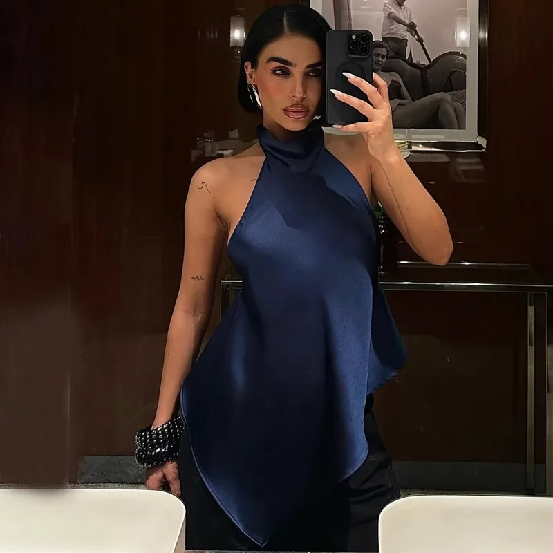 

Tuularose Summer Women's Tops Fashion Sexy Backless Lace-up Ruffled Sleeveless Top Fashion Elegant Party Vacation Female Tanks