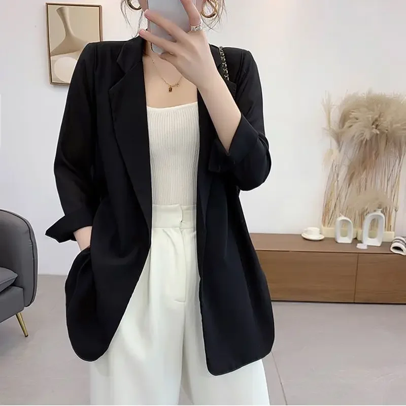 Women's Spring Summer Korean New Chiffon Suit Coat Fashion Design Candy Color Thin Sun Protection Shirt Casual 3/4 Sleeve A720