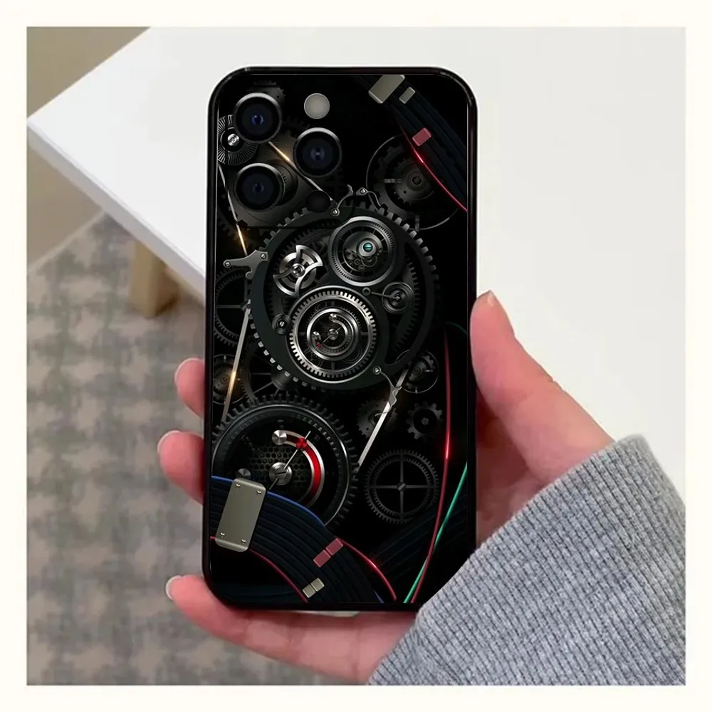 Mechanical Gear Phone Case For Apple iPhone 15,14,13,12,11,Pro,X,XS,Max,XR,Plus,Mini Soft Black Cover