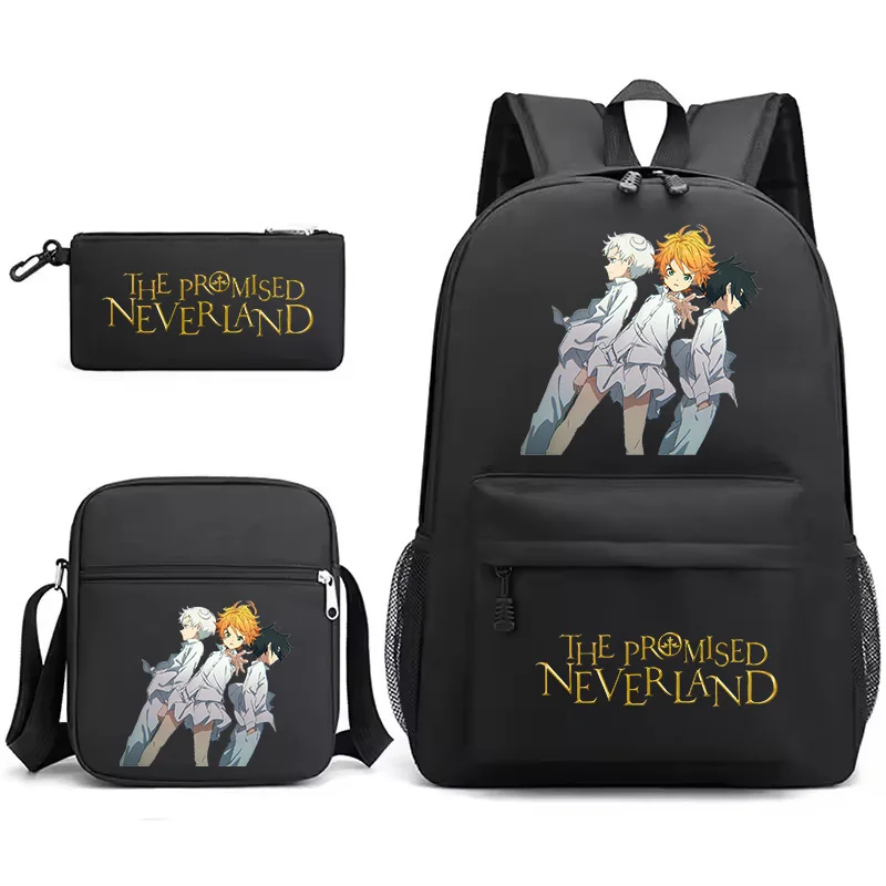 Japanese Anime The Promised Neverland Backpacks 3pcs Set School BagsGirls Boys Canvas Schoolbag  Casual Travel Bagpack Mochila