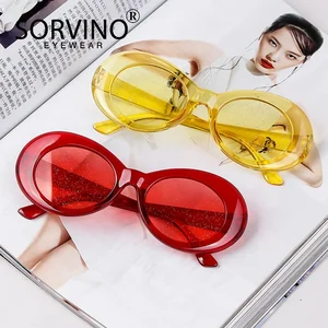 Óculos Oval Traseiro para Mulher, Óculos com Moldura Pequena, Cor Doce, Lente Brilhante, Redondo, Retro, Preto, Vermelho, Novíssimo, Moda 10 principais vendas oculos nirvana - №8