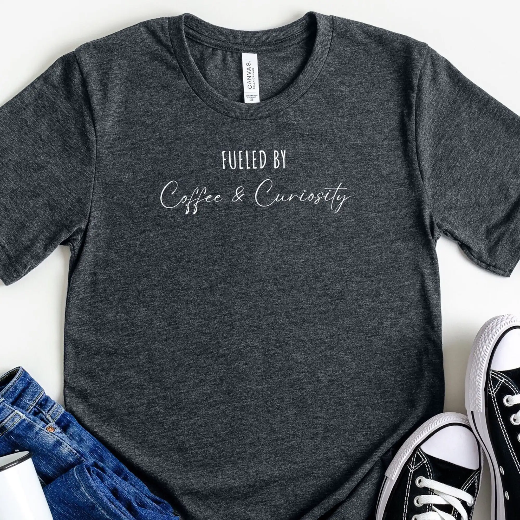 Fueled By Coffee And Curiousity Cool Teacher T Shirt New S Inspirational Love Teaching Motivation