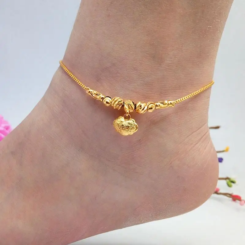 

New Sle Sexy 24K Gold Plated Sand Gold Bracelets for Women Long Lasting Color Faion Jewelry Foot Anklets Luy Beads