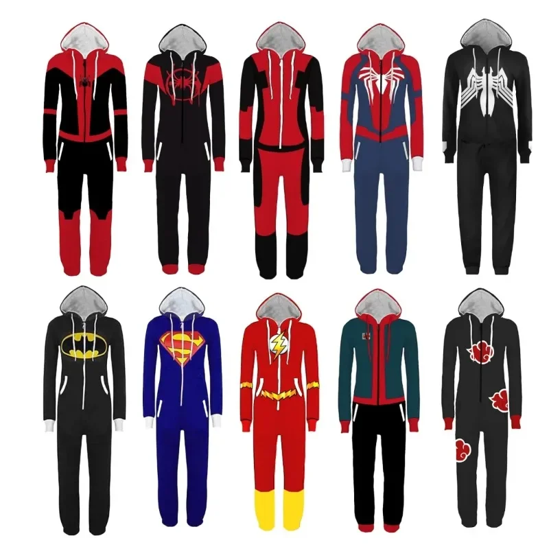 Spiderman Deadpool Jumpsuit Pajamas Cosplay Costume Halloween Carnival Party Cartoon Sleepwear Men Women Superheo Onesie