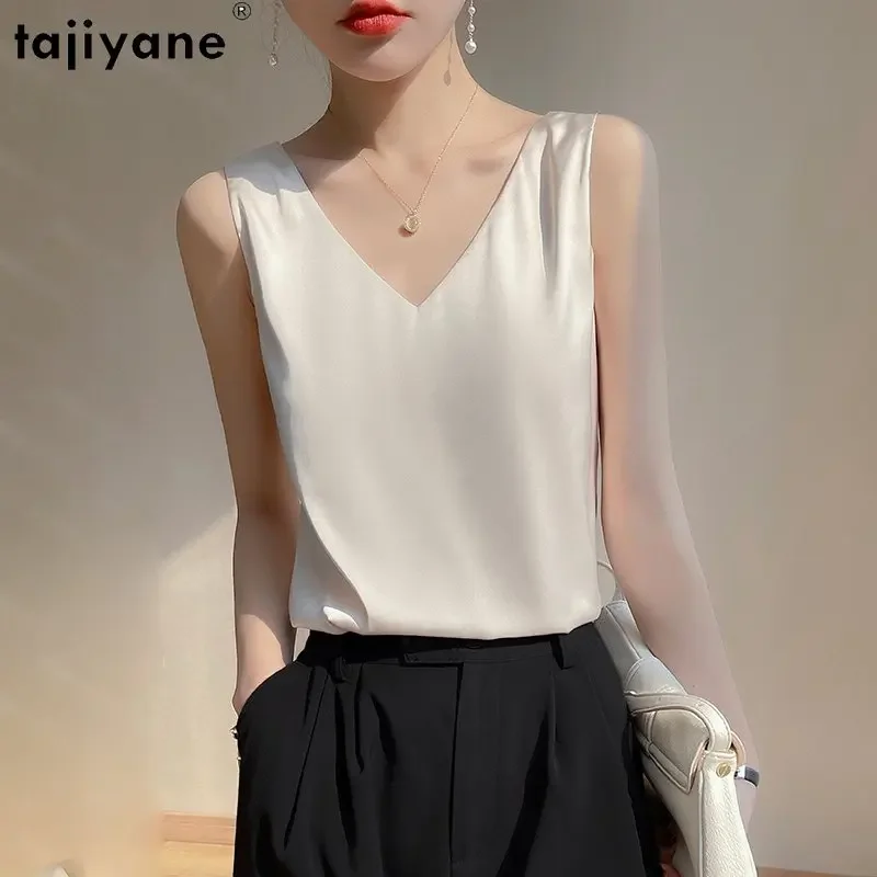 

Ayunsue Elegant Camisole Women's Clothing Soft Acetate Tops For Women 2024 Summer V-neck White Tank Top Women Sleeveless Tanks