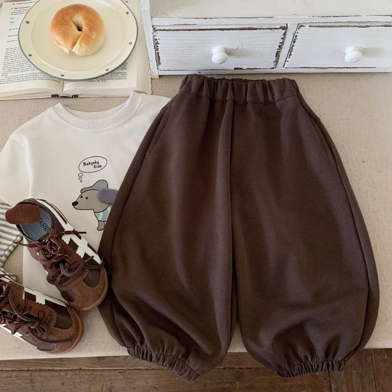 

New Autumn Kids Pants 2-7T Fashion Solid Color Elastic Waist Boys Girls Sweatpants Loose Korean Children Outwear Pants