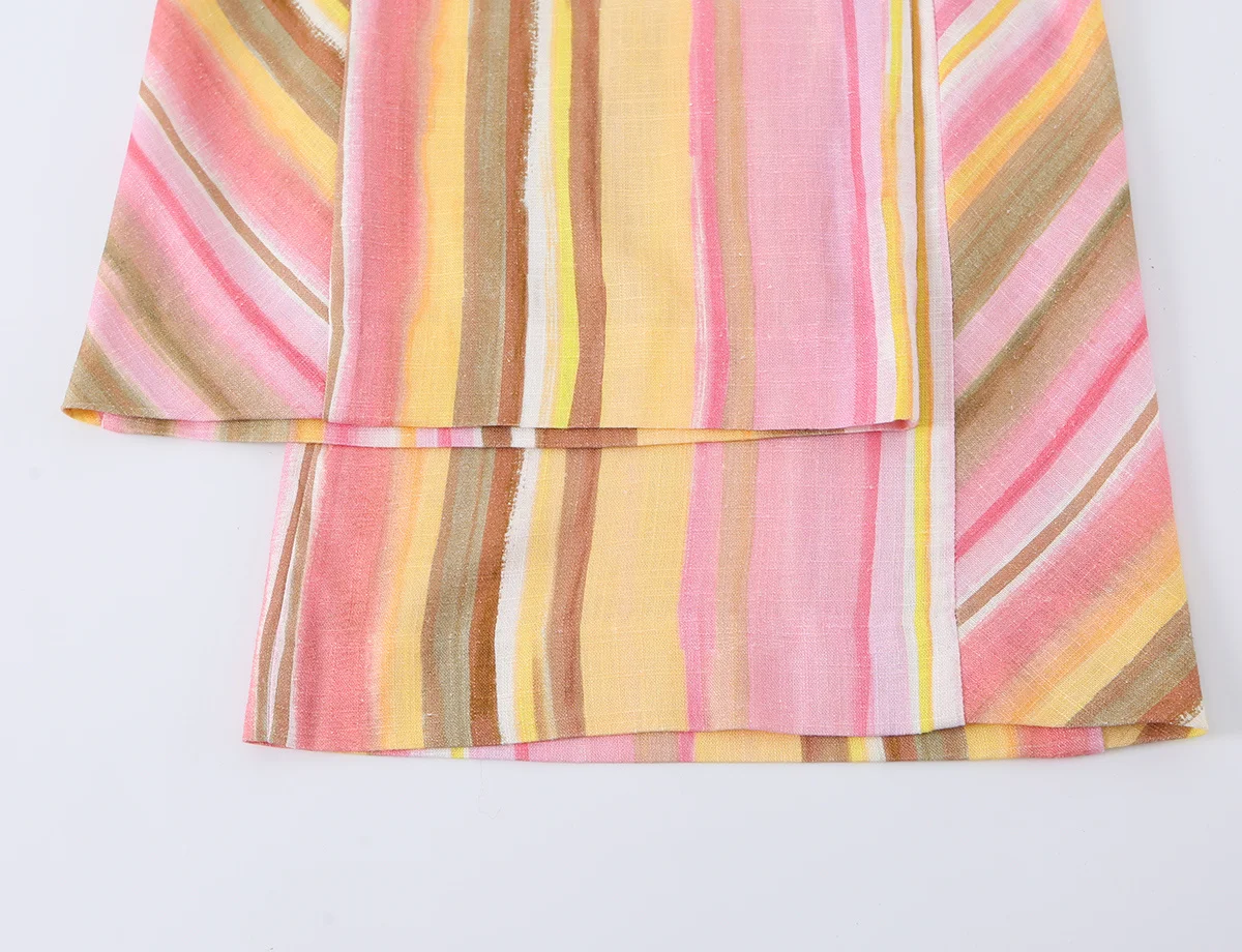 HH Damen Sommer Bunt Gestreifte Weite Hose mit Hohem Bund, Bodenlange Hose für Freizeit, Resort, Strand und Business – Detail 7