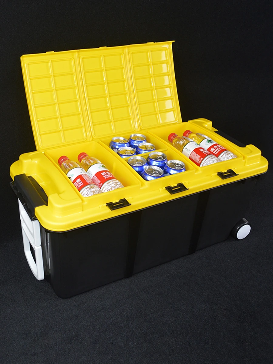 

Multi-functional storage box for double-layer storage and sorting box vehicle outdoor