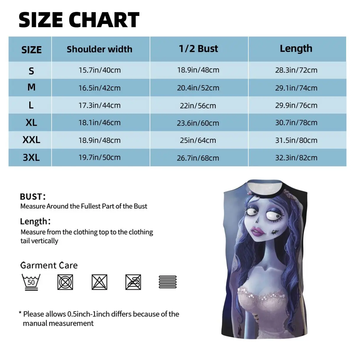 Emily The Corpse Bride Men Printed Sleeveless T-shirt Casual Hip Hop Street Style Beach Holiday Tank Tops