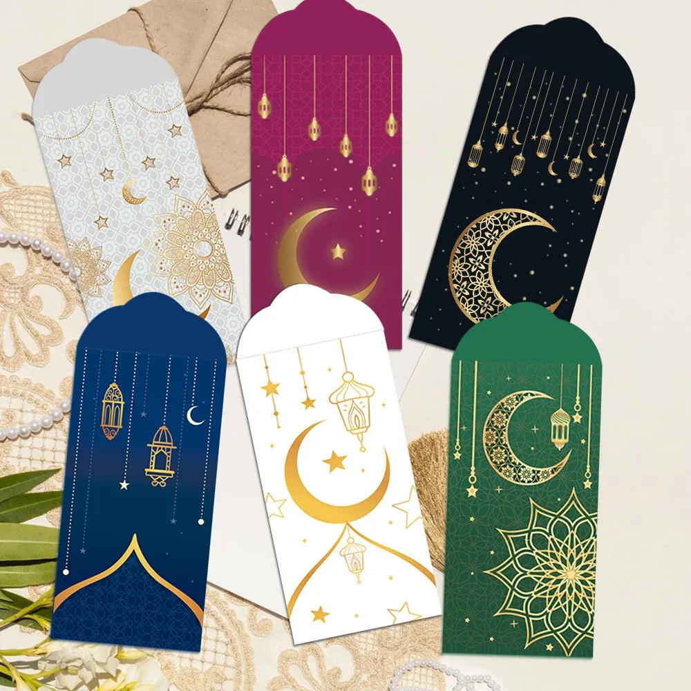 6Pcs Traditional Paper Eid Mubarak Cash Envelopes Thickened Colorful Money Cards Ramadan Decoration for Family Gathering