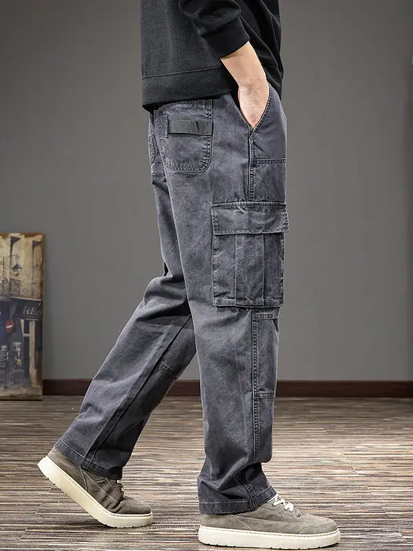 

Мужские повседневные брюки в американском стиле, осенне-зимние, свободные, прямые, из хлопка, рабочие, модный городской образ