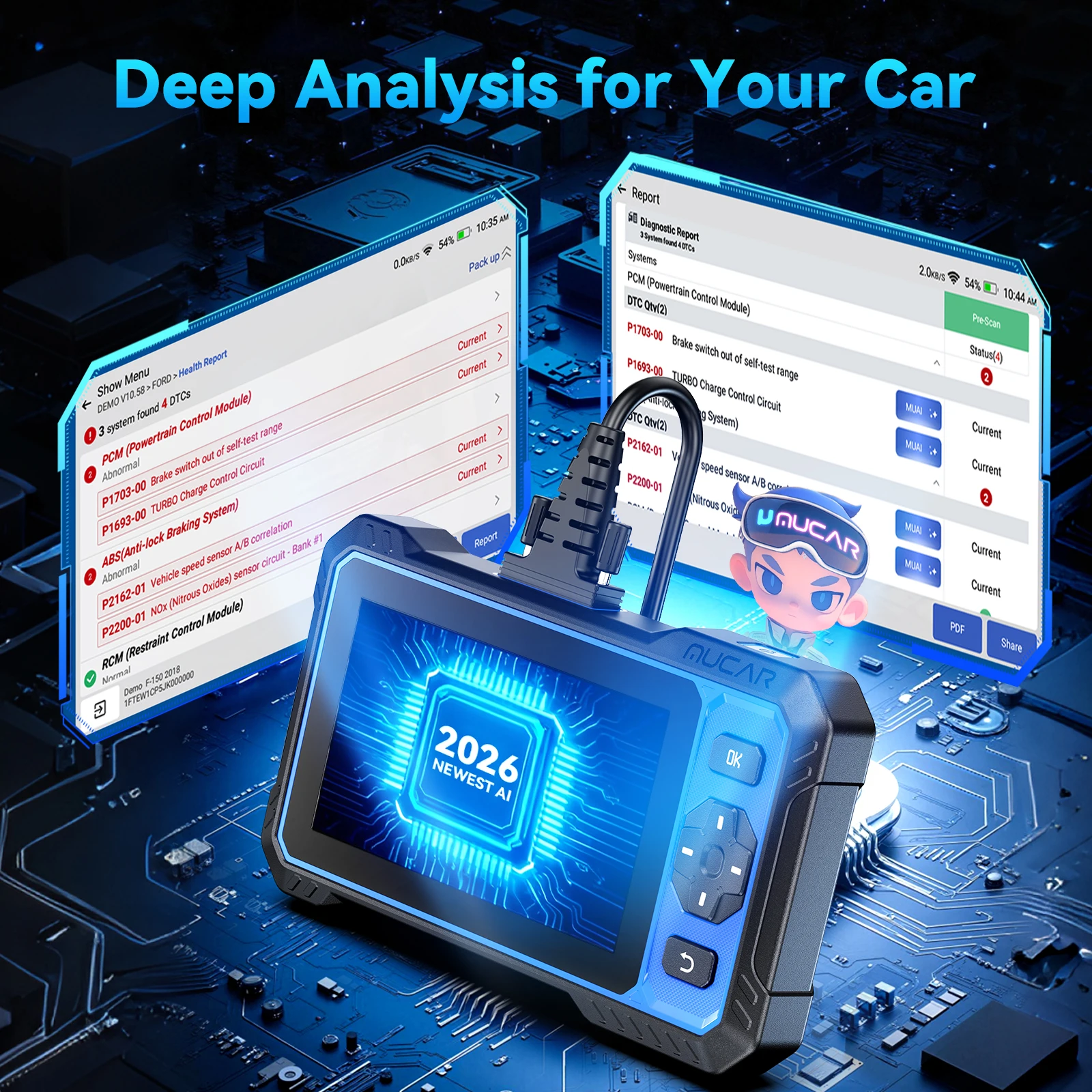 MUCAR 682 AI Professional Bidirectional Car Diagnostic Tool CANFD ECU Coding 20 Resets Full System Life Free Update Obd2 Scanner