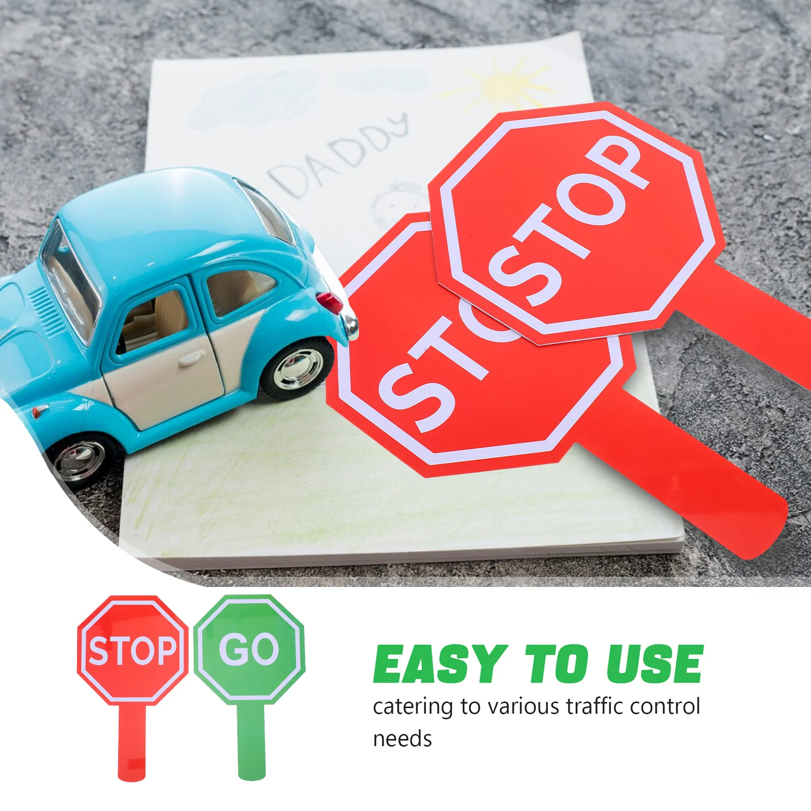 2Pcs Traffic Paddle Signs Handheld Double-Sided Red Green Durable Waterproof Interactive Learning Safety Props