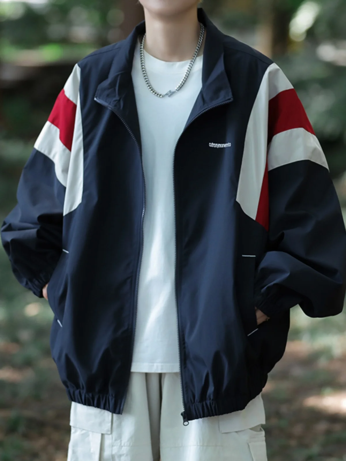 

Loose Men's Spring Autumn Climbing Jacket Color Block Workwear Outerwear Youth Fashion Casual Long Sleeve Stand Collar Coat