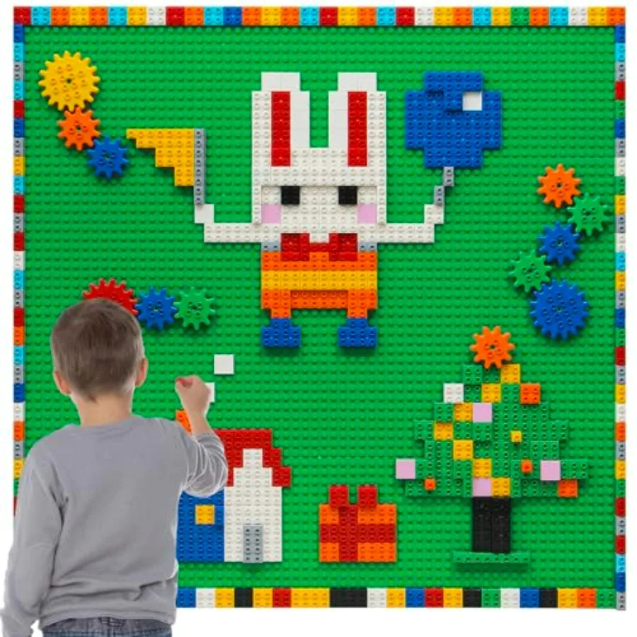

MIMAX Customize Building Block Wall 470+ PCS Activity Toys Bricks with Self Adhesive Baseplate 8PCS 20x10 for All Major Brands